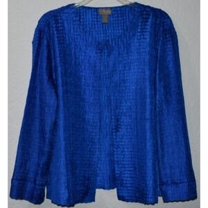 Chico's 1=M Blue Crinkle Jacket Topper Lightweight EASY WEAR Stretch Shimmer Top